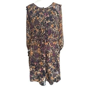 Banana Republic Button Front Black Floral Dress Women's Boho Cinched Womens 4